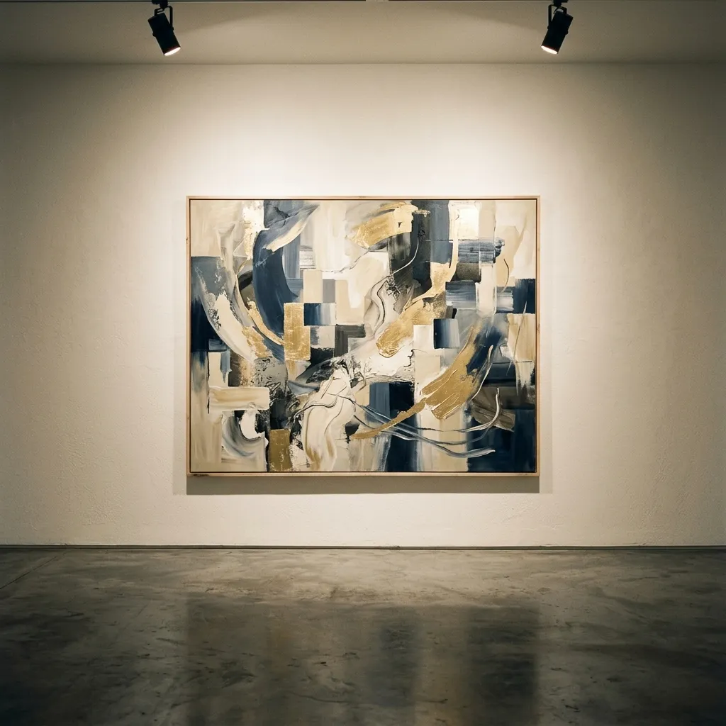 Abstract canvas painting on gallery wall under spotlight representing alternative asset portfolios