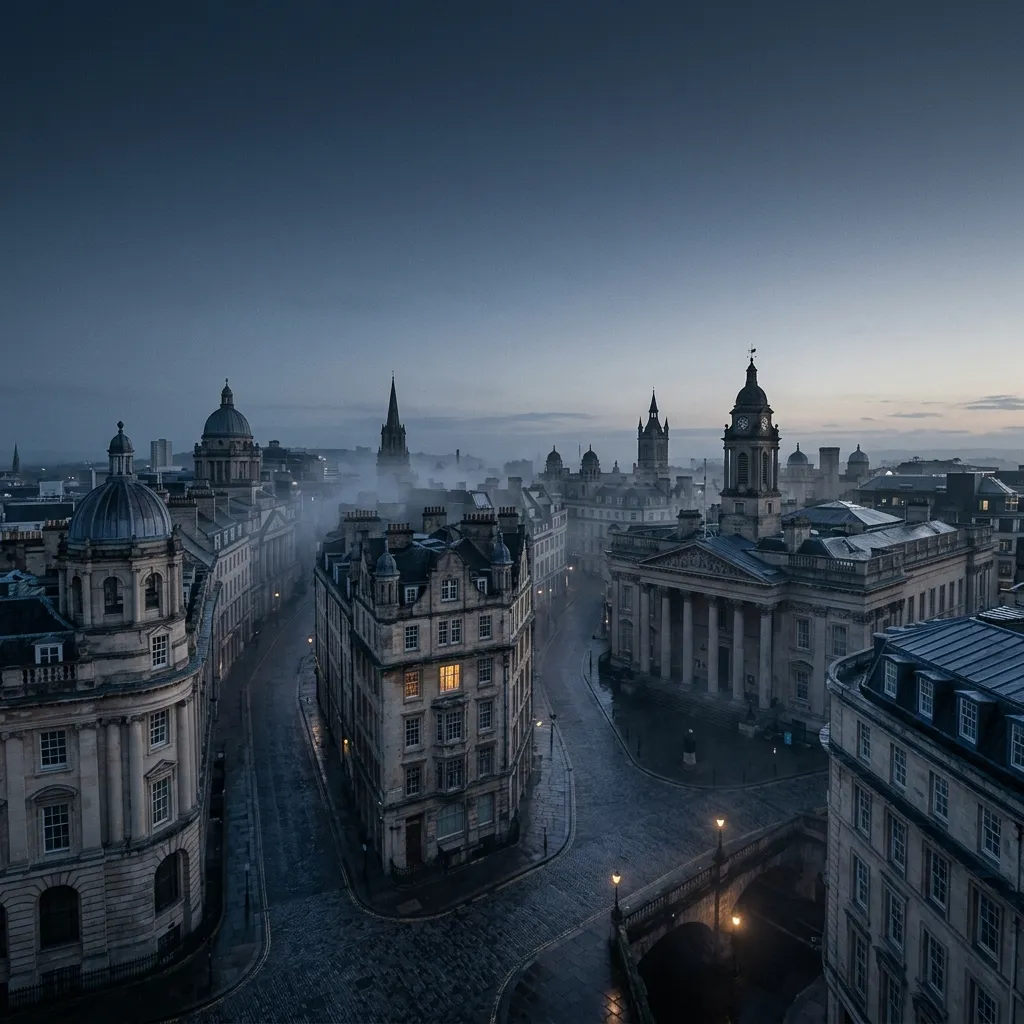Historic European financial quarter at dawn — Rona Holdings, private investment holding